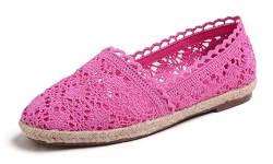 Feversole Round Toe Crochet Jute Balle, Ballett-Häkelflatschen Bequeme und atmungsaktive Schuhe für Frauen Heißes Rosa Stricken Häkeln Jute Größe 37 EU von Feversole