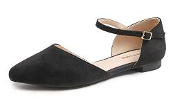 Feversole Slingback erstklassige Damen Ballerina mit Ausgeh-Schuhe Sommer-Schuhe Schwarz Wildleder Elastischer Riemen 38 EU von Feversole