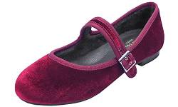 Feversole Velvet Mary Jane Halbschuhe,Flach Freizeit Tanzschuhe Burgund Samt EU 41 von Feversole