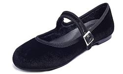 Feversole Velvet Mary Jane Halbschuhe,Flach Freizeit Tanzschuhe Schwarz Samt EU 39 von Feversole