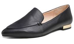 Feversole Women's Loafer Flat Pointed Deco Low Heel Mode, Spitze Flache Schuhe，Klassische Ballerinas Profilsohle Schwarz Getreide 40 EU von Feversole