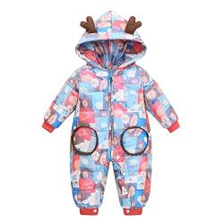 Fewlby Baby Winter Overall Mit Kapuze Schneeanzüge Daunen-Skianzug Mädchen Jungen Strampler Winter Outfits/Rot 9-12 Monate von Fewlby