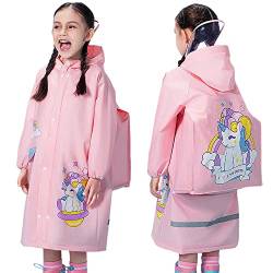 Fewlby Kinder Regenmäntel Regenponcho Jungen Mädchen Kapuzen Regenjacken mit Rucksackabdeckung wasserdichte Regenanzug Regenbekleidung 5-7 Jahre von Fewlby