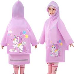 Fewlby Regenponcho Kinder, Regenmäntel Jungen Mädchen wasserdichte Regenjacken Kapuzen Regenanzug mit Rucksackabdeckung Regenbekleidung 5-7 Jahre von Fewlby