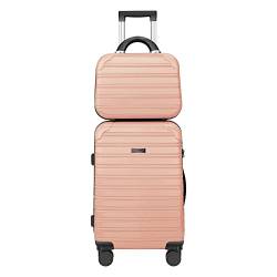 Feybaul Gepäck Koffer PC+ABS mit TSA-Schloss Erweiterbar Hardshell Handgepäck mit Spinner Räder 20 "24" 28", Pink, 2-Piece Set(14/20), Hardside von Feybaul