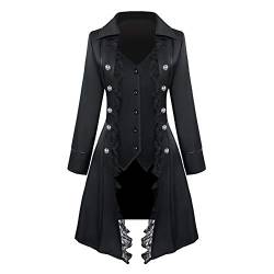 Feynman Damen Steampunk Frack Gothic Mantel mit Spitze, Fraun Barock viktorianisch Dreireiher Vintage Mittelalterlich Jacke Uniform Schwarz L von Feynman