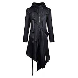 Feynman Herren Vintage Frack Steampunk Gothic Jacke Viktorianischen Retro Mittellang Mantel Punk Jacke Fasching Karneval Cosplay Kostüm Kapuzenjacke Smoking Jacke Uniform Schwarz M von Feynman