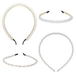 Fezf 4er-Set Perlen-Stirnbänder, Perlen-Stirnbänder, glänzende Perlen-Anti-Rutsch-Stirnbänder,Haarreifen Damen, Haarreifen Damen Elegant,Hochzeits-Stirnbänder von Fezf