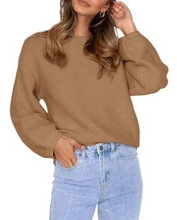 Feziakuk Damen Strickpullover Gerippte Pullover Mode Einfarbig Sweater Locker Lässig Tops Oberteile Für Herbst und Winter, FAW M von Feziakuk