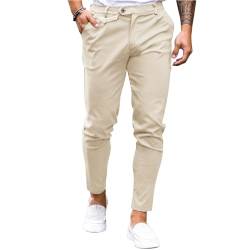 Feziakuk Herren Chino Hose Baumwolle Slim Fit Stoffhose Lässig Stretch Hosen Männer Schlupfhosen, Beige L von Feziakuk