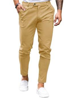 Feziakuk Herren Chino Hose Baumwolle Slim Fit Stoffhose Lässig Stretch Hosen Männer Schlupfhosen, Khaki L von Feziakuk