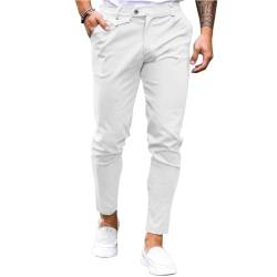 Feziakuk Herren Chino Hose Baumwolle Slim Fit Stoffhose Lässig Stretch Hosen Männer Schlupfhosen, Weiß M von Feziakuk