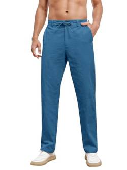 Feziakuk Herren Leinenhose mit Kordelzug Leicht Hose Baumwolle Einfarbig Pants für Männer, Blau XL von Feziakuk