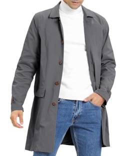 Feziakuk Herren Trenchcoat Einreihig Lang Mantel Leichter Revers Herbst Winter Jacke Übergangsjacke, Dunkelgrau S von Feziakuk