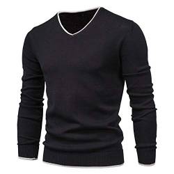 Feziakuk Strickpullover Herren V-Ausschnitt Pullover Herbst Winter Langarm Sweater Basic Winterpullover Warm Arbeitspullove Tops, Schwarz L von Feziakuk