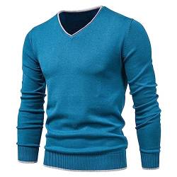 Feziakuk Strickpullover Herren V-Ausschnitt Pullover Herbst Winter Langarm Sweater Basic Winterpullover Warm Arbeitspullove Tops, Seeblau L von Feziakuk