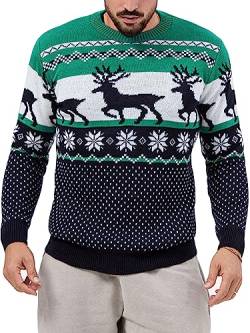 Feziakuk Weihnachtspullover Herren Weihnachten Rentier Strickpullover Winter Warm Christmas Sweater Langarm weihnachtspulli Festlicher Pullover, Grün M von Feziakuk