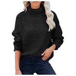 Lässig gestrickt Stehkragen Shirt Langarm Pullover Pullover Tops Bluse Strick Damen Pullover (Black, XL) von Fhtahun