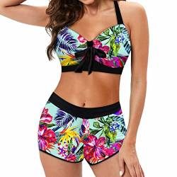 Fhuuly Bikini Damen Set Mit Bügel Zweiteiliger Badeanzug Mädchen Große Brüste Bauchweg Bademode Schnürung Push Up Verstellbar Crossover Ties-Up Neckholder Bikinioberteil Gedruckt Sommer Oberteil von Fhuuly