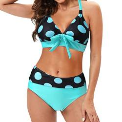 Fhuuly Bikini Damen Set Mit Bügel Zweiteiliger Badeanzug Mädchen Große Brüste Bauchweg Bademode Schnürung Push Up Verstellbar Crossover Ties-Up Neckholder Bikinioberteil Gedruckt Sommer Oberteil von Fhuuly