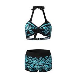 Fhuuly Bikini Damen Set Zweiteiliger Badeanzug Mädchen Große Brüste Bauchweg Bademode Schnürung Push Up Verstellbar Crossover Ties-Up Neckholder Bikinioberteil Gedruckt Sommer Oberteil von Fhuuly