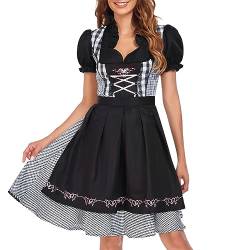 Fhuuly Damen Knielang Dirndl Trachtenkleid Outfit: Enthält Kleid, Bluse, Schürze Oktoberfest-Kleidung im Nationalstil, Bierservice, Bankettveranstaltung (Black, L) von Fhuuly