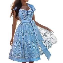 Fhuuly Damen Knielang Dirndl Trachtenkleid Outfit: Enthält Kleid, Bluse, Schürze - Oktoberfest-Romantik In Einem Vintage Bierkleid (B6-Blue, XXXXL) von Fhuuly