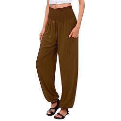 Hosen Damen Baggy Hose Sport Pumphose In Unifarben Mit Gummizug Weit Lockere Luftig Relaxhose Schnelltrocknend Frauen Taschen Leicht Und Elegant Herbsthose Cargohose von Fhuuly