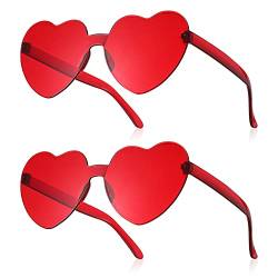 Fiada 2 Paar Herz Rahmenlose Sonnenbrillen Farbige Brillen für Damen (Rot) von Fiada