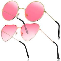 Fiada 2 Paar Hippie Sonnenbrillen Retro Damen Hippie Brillen Hippie Kostüm Sonnenbrille für Herren Damen Party Festival (Rosa) von Fiada