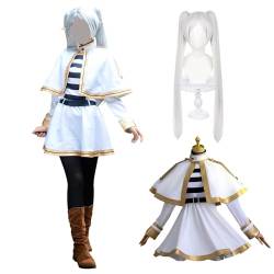 Fiamll Anime Frieren Cosplay Kostüm Outfit Frieren Weiß Anzug Sousou no Frieren Kostüm Frauen Anime Weiß Cosplay Outfit Halloween Karneval Anzug mit Perücke L von Fiamll