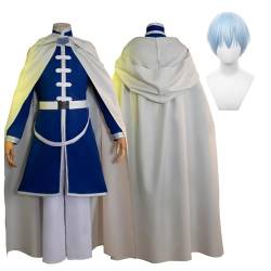 Fiamll Anime Frieren auf der Beerdigung Himmel Cosplay Kostüm Outfit Blau Uniform Mantel Full Set Halloween Party Karneval Dress Up Anzug mit Perücke für Männer Jungen L von Fiamll