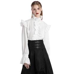 Fiamll Damen Gothic Steampunk Bluse Vintage Stehkragen mit Rüschen Kurzarm Mittelalter Bluse Weiße L von Fiamll