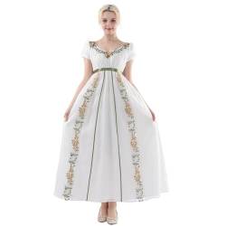 Fiamll Damen Regency Kleid Jane Austen Mittelalter Kleid Viktorianisches Hohe Taille Retro Elegant Freizeitkleider Weiß S von Fiamll