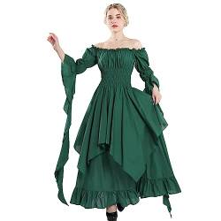 Fiamll Damen Steampunk Victorian Schulterfrei Mittelalterliches Maxikleid Ladies Renaissance Cosplay Halloween Kostüm (Grün S/M) von Fiamll