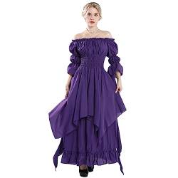 Fiamll Damen Steampunk Victorian Schulterfrei Mittelalterliches Maxikleid Ladies Renaissance Cosplay Halloween Kostüm (Violett L/XL) von Fiamll