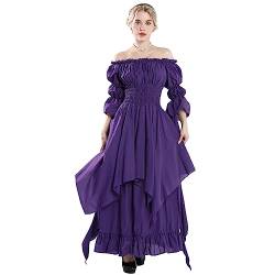 Fiamll Damen Steampunk Victorian Schulterfrei Mittelalterliches Maxikleid Ladies Renaissance Cosplay Halloween Kostüm (Violett S/M) von Fiamll