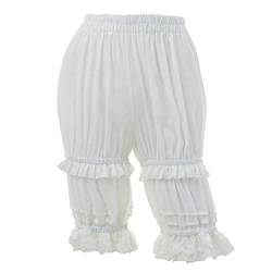 Fiamll Damen Süße Weiße Pumphose Schlafanzughose mit Spitze und Rüschzen Sicherheitshose Unterwäsche Leggings Kurz M von Fiamll