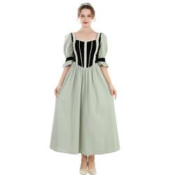 Fiamll Damen Vintage Mittelalter Kleider Langarm A-Linie Maix Quadratischer und V-Ausschnitt Partykleid Grün L von Fiamll