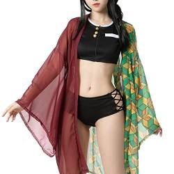 Fiamll Giyuu Tomioka Cosplay Bikini Set für Dämonen Jäger Damen Anime Kimono Strickjacke Strand Sommer Badeanzug L von Fiamll
