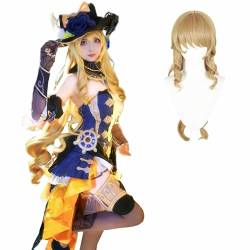 Fiamll Navia Cosplay Genshin Navia Kostüm Outfit Charaktere Uniform Kleid Navia Hut Full Set Halloween mit Perücken M von Fiamll