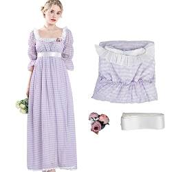 Fiamll Regency Kleider für Damen Jane Austen Kostüm Viktorianisches Damen Ballkleid Empire Taillen Kleid Lila Langes Kleid XXL von Fiamll