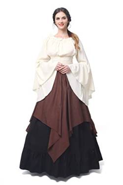 Fiamll Renaissance Kleid Damen Mittelalter Kleid Mittelalter Kostüm Damen Trompete Ärmel Viktorianische Kleider Braun L(Hemd und Rock) von Fiamll