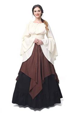 Fiamll Renaissance Kleid Damen Mittelalter Kleid Mittelalter Kostüm Damen Trompete Ärmel Viktorianische Kleider Braun XXL(Hemd und Rock) von Fiamll