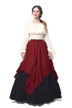 Fiamll Renaissance Kleid Damen Mittelalter Kleid Mittelalter Kostüm Damen Trompete Ärmel Viktorianische Kleider Rot L(Hemd und Rock) von Fiamll