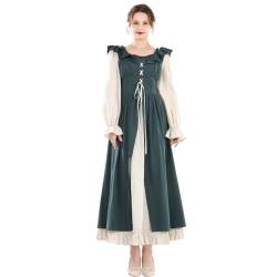 Fiamll Renaissance Kleid Damen Mittelalter Renaissance Faire Kleid Langarm Irisches Kleid Retro Viktorianische Kostüm Grün M von Fiamll