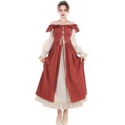 Fiamll Renaissance Kleid Damen Mittelalter Renaissance Faire Kleid Langarm Irisches Kleid Retro Viktorianische Kostüm Rot S von Fiamll