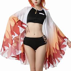 Fiamll Rengoku Kyoujurou Cosplay Bikini Set für Dämonen Jäger Damen Anime Kimono Strickjacke Strand Sommer Badeanzug S von Fiamll