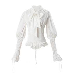 Fiamll Viktorianische Bluse Damen Bow Shirt Vintage Langarm Schnürtops Weiße Bluse M von Fiamll
