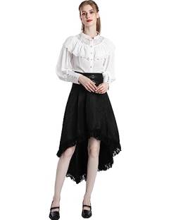 Fiamll Viktorianische Bluse für Damen Mittelalter Bluse Vintage Langarm Top mit Lotus Rüschen Weiße M von Fiamll